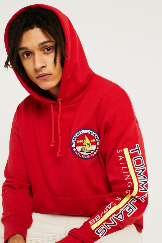Tommy Jeans ‘90s Sailing Logo Red Hoodie Urban Outfitters UK