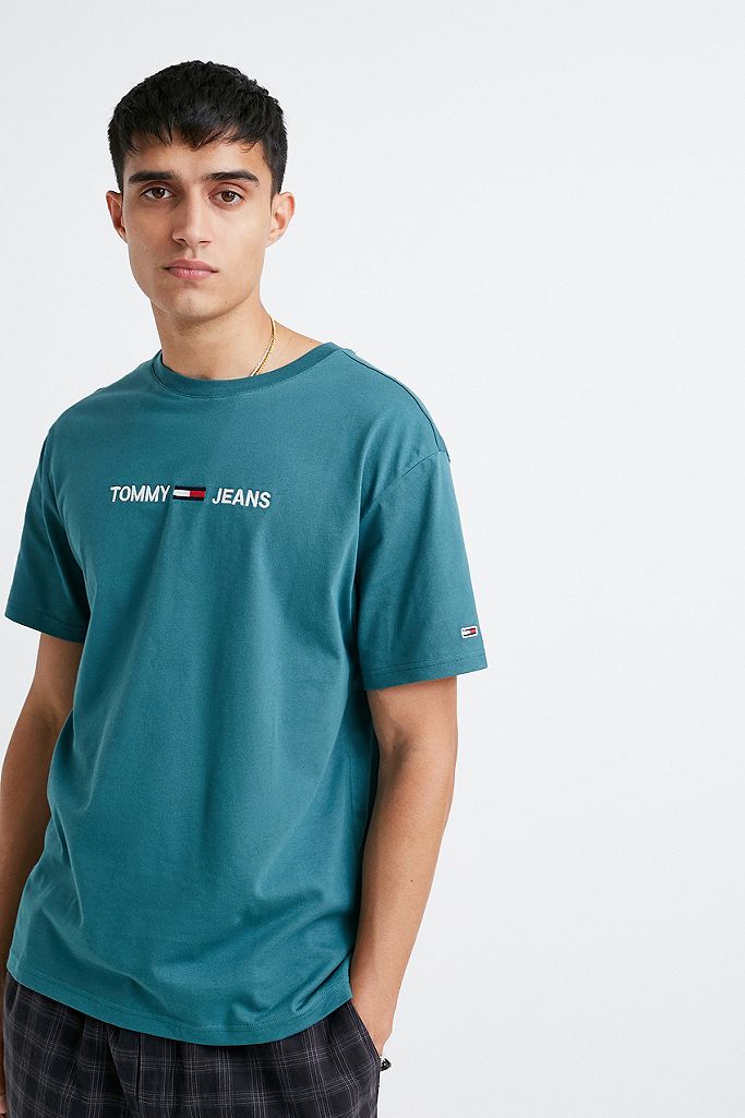 Tommy Jeans Small Logo Green T-Shirt | Urban Outfitters UK