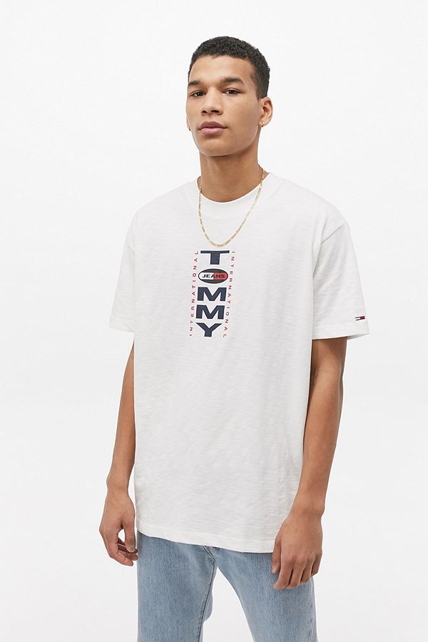 Tommy Jeans Vertical Back Logo White T-Shirt | Urban Outfitters UK