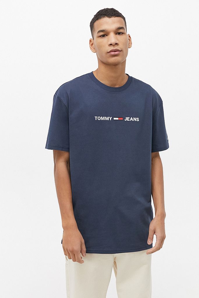 Tommy Jeans Small Logo Navy T-Shirt | Urban Outfitters UK