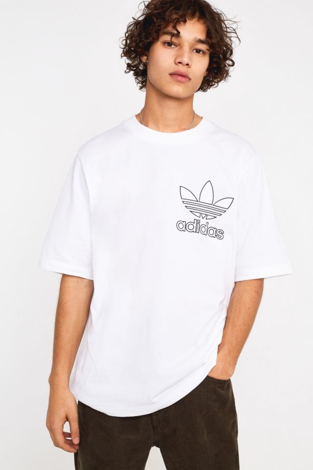 adidas Embroidered Outline Logo White T-Shirt | Urban Outfitters UK
