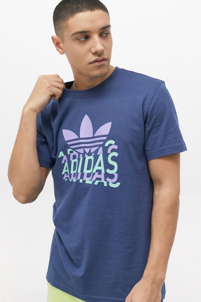 adidas Multi-Fade Logo Blue T-Shirt | Urban Outfitters UK