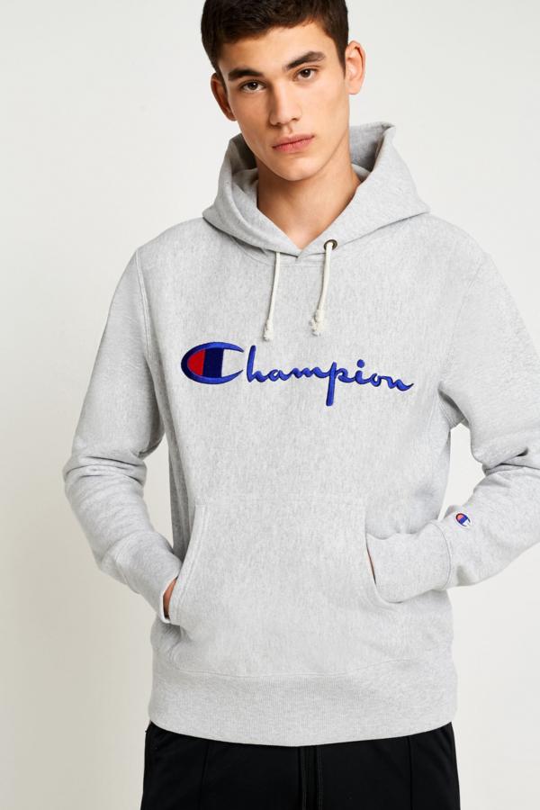 Champion Grey Script Hoodie | Urban Outfitters UK