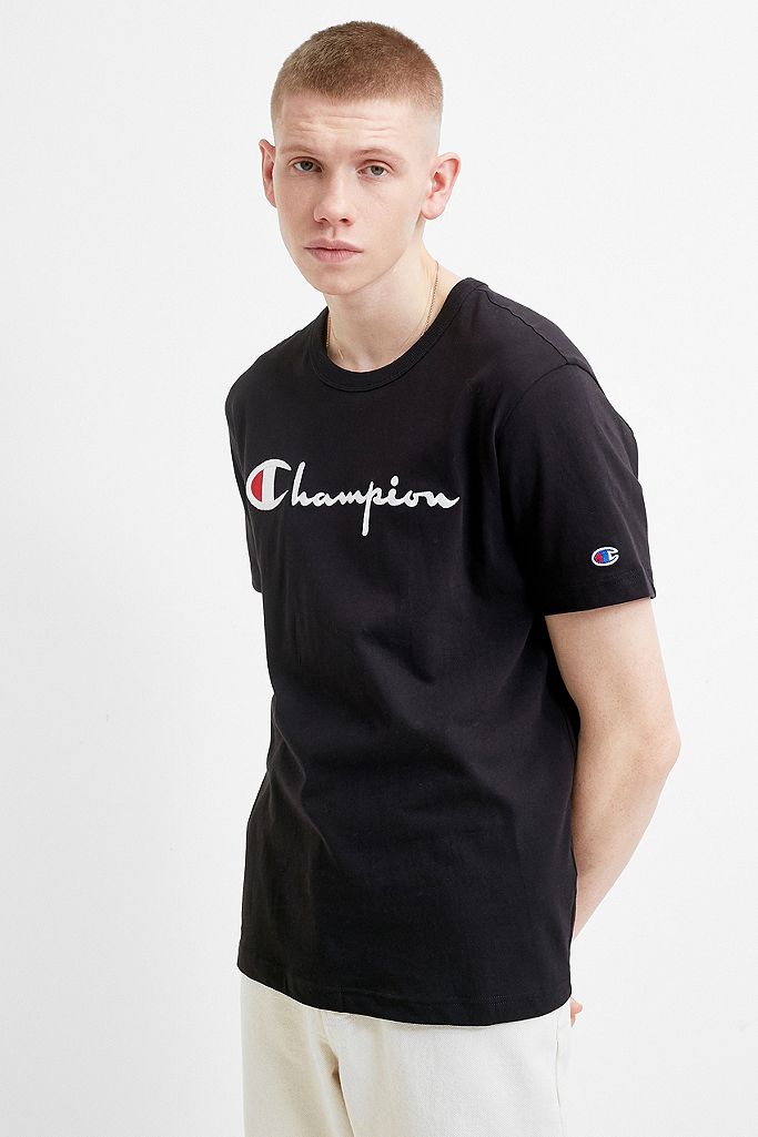 Champion Large Script Black T-Shirt | Urban Outfitters UK