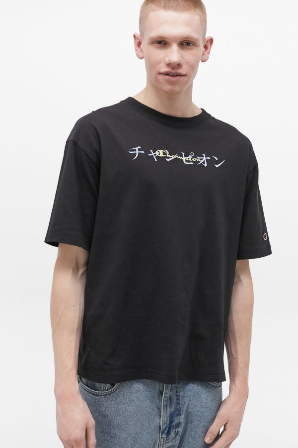 Champion UO Exclusive Japanese Script Logo Black T-Shirt | Urban ...