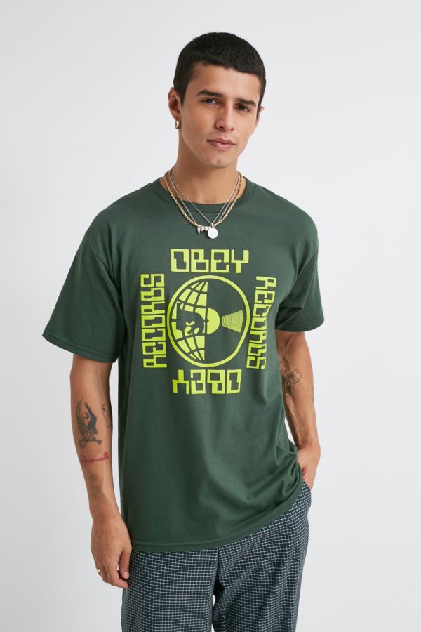 OBEY Worldwide Record Forest Green T-Shirt | Urban Outfitters UK