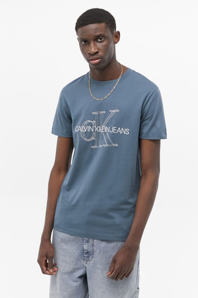 Calvin Klein Jeans 3D Logo Blue Slim T-Shirt | Urban Outfitters UK