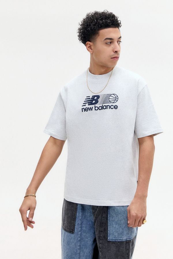 Slide View: 1: New Balance Grey Hoops Branded T-Shirt