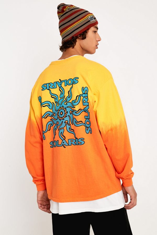 Uo Solaris Orange Dip Dye Long Sleeve T Shirt