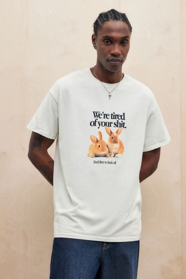 Slide View: 1: T-shirt OU Lapin Fatigué Blanc