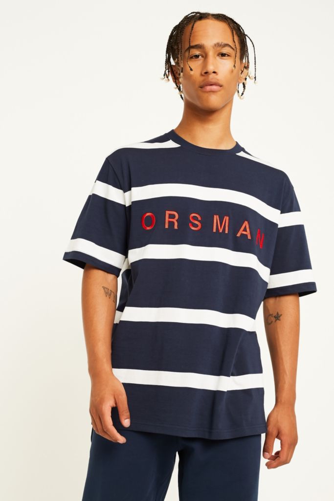 Orsman Yarn Dyed Striped Navy T-Shirt | Urban Outfitters UK