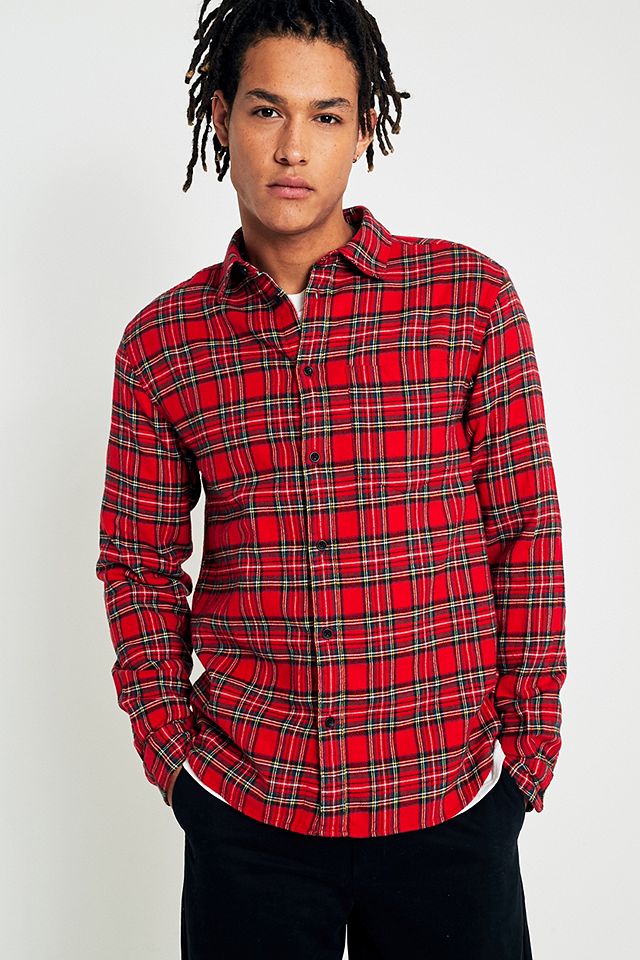 UO Red Tartan Plaid Flannel Shirt | Urban Outfitters UK