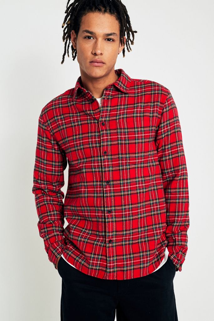 UO Red Tartan Plaid Flannel Shirt | Urban Outfitters DE