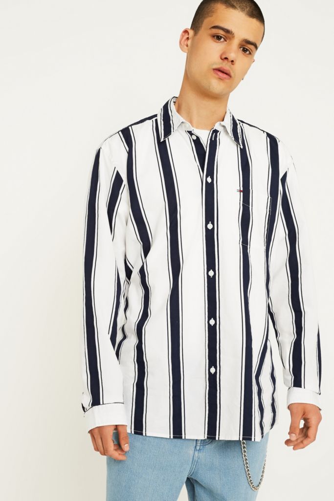 Tommy Jeans Bold Striped White Shirt | Urban Outfitters UK