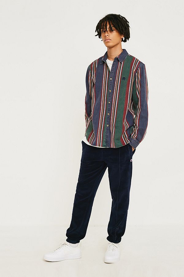 UO Retro Blue and Green Vertical Stripe Shirt | Urban Outfitters UK