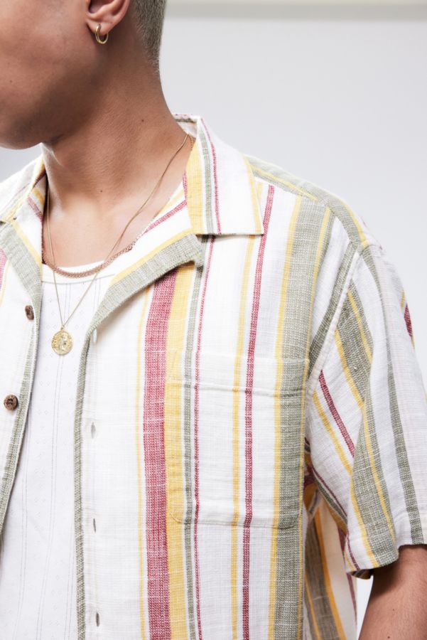 Slide View: 2: UO White & Red Stripe Gauze Short-Sleeved Shirt