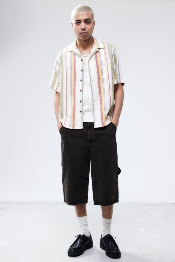 Slide View: 3: UO White & Red Stripe Gauze Short-Sleeved Shirt