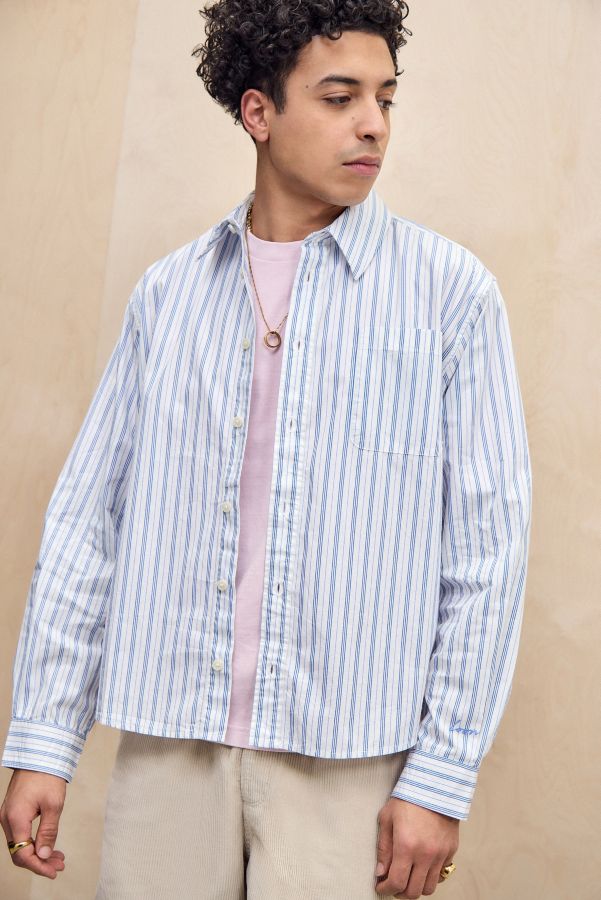 Slide View: 1: Loom Nolan White Poplin Business Stripe Shirt 