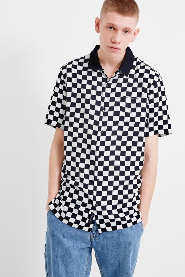 Vans Black and White Checkerboard Short-Sleeve Viscose Shirt | Urban ...