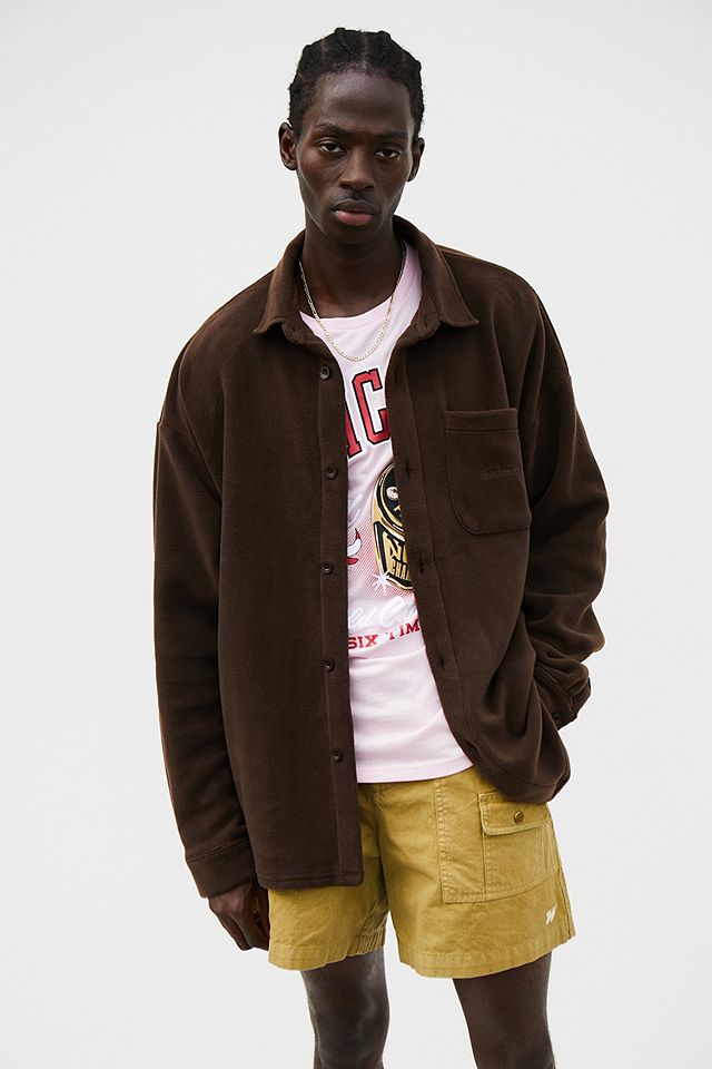 iets frans... Chocolate Reverse Print Fleece Shacket | Urban Outfitters UK