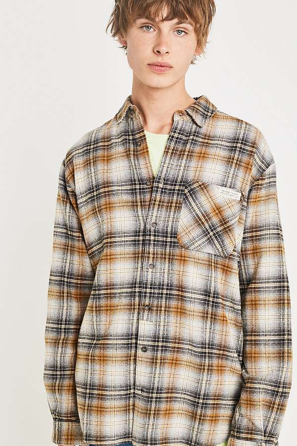 UO Ecru and Tan Checked Shirt | Urban Outfitters UK