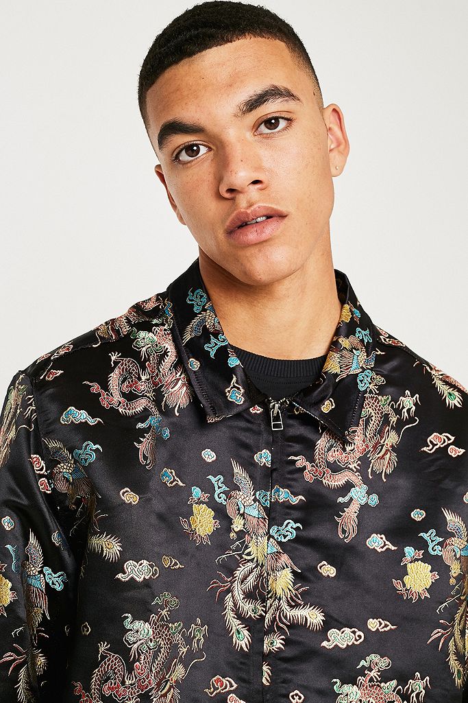 UO Brocade Zip-Up Long-Sleeve Shirt | Urban Outfitters UK