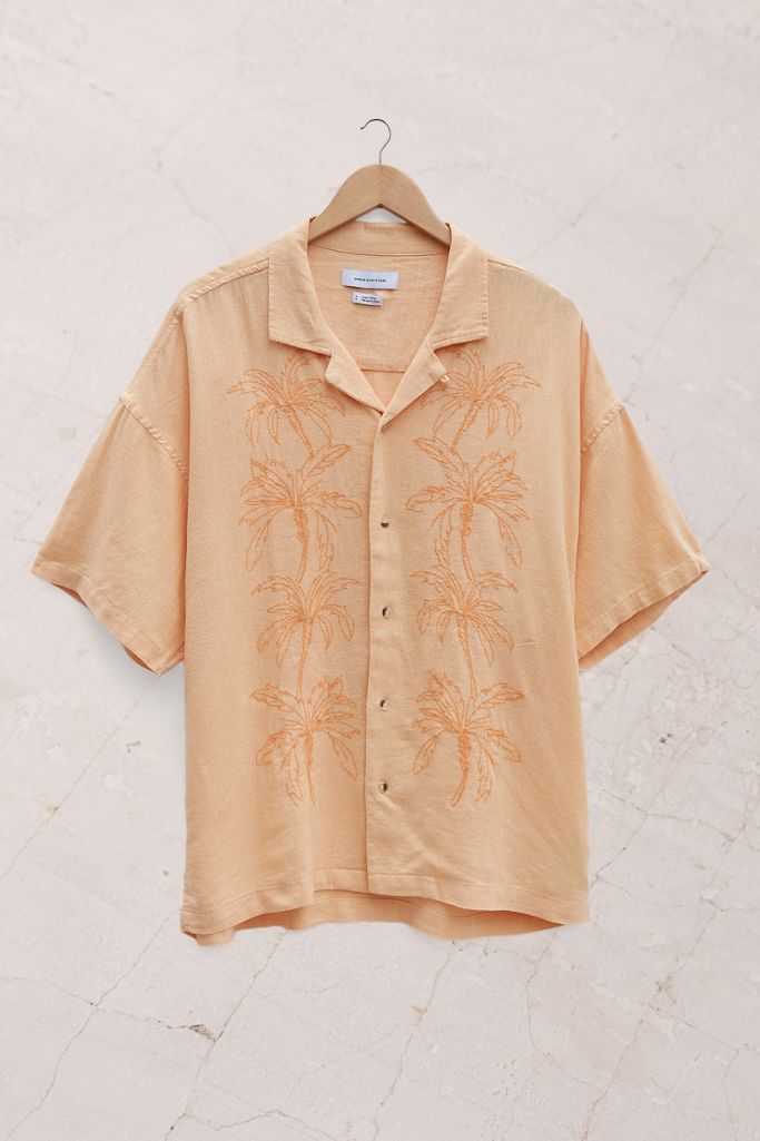 UO Embroidered Linen Men's Shirt Urban Outfitters UK