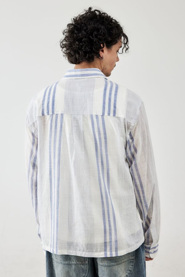 Slide View: 4: BDG Striped Blue & White Folded Hem Shirt