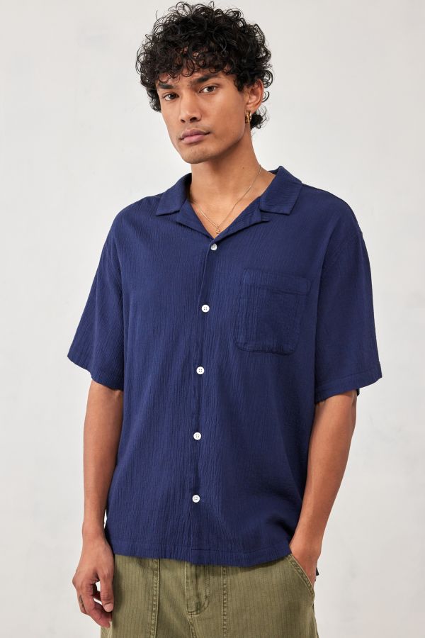 Slide View: 1: UO Navy Crinkle Shirt