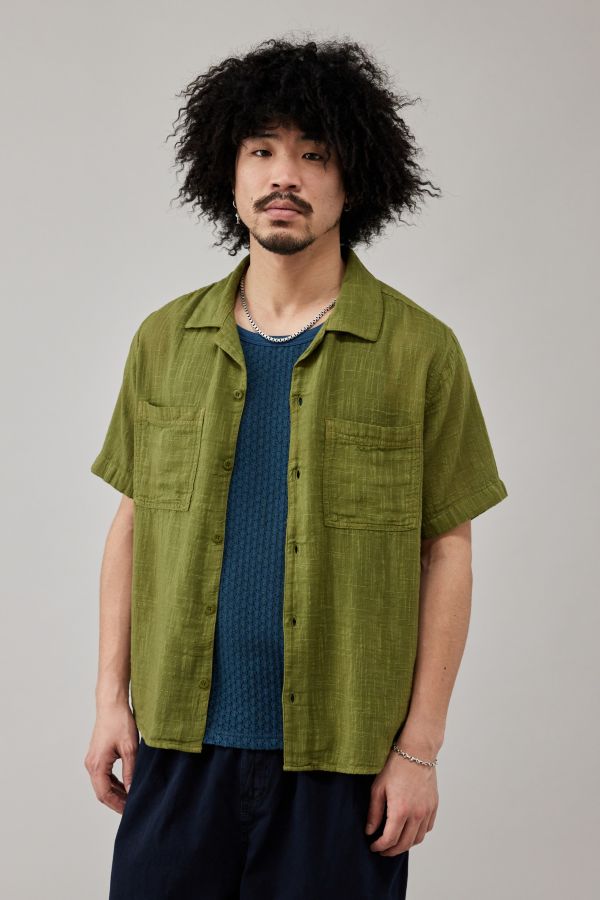 Slide View: 2: BDG Solid Olive Gauze Shirt