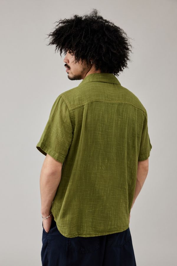 Slide View: 4: BDG Solid Olive Gauze Shirt