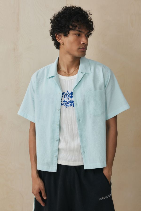 Slide View: 1: UO Liam Blue Seersucker Shirt