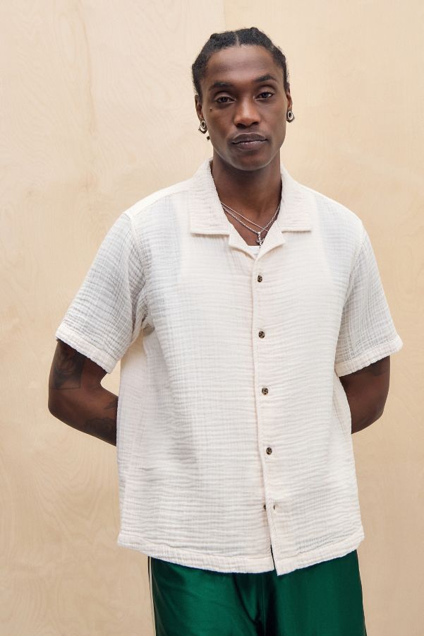 Slide View: 1: Ayker Ecru Triple Gauze Short Sleeve Shirt
