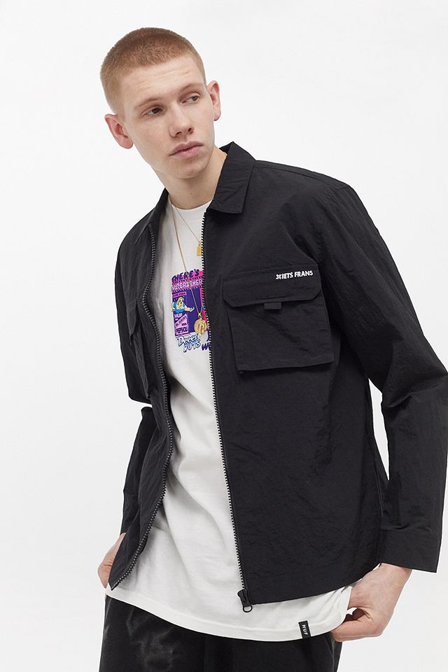 iets frans… Black Nylon Zip-Through Shirt Jacket | Urban Outfitters UK