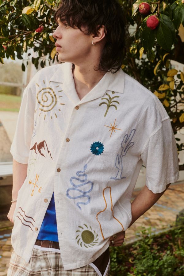 Slide View: 1: UO White Ray Embroidered Shirt 