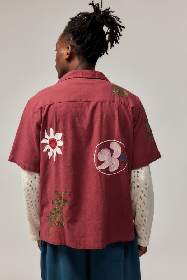 Slide View: 5: Ayker Burgundy Slub Embroidered T-Shirt