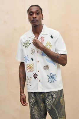 UO White Ray Embroidered Slub Shirt