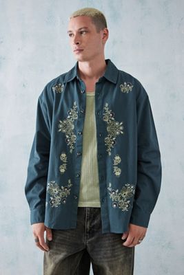 BDG - Chemise manches longues brodée de motifs floraux noire