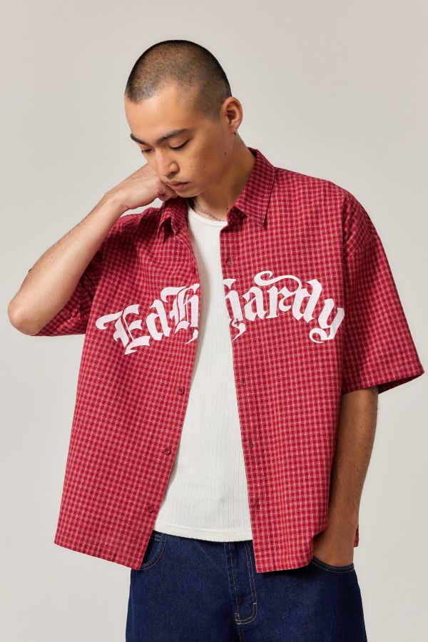 Slide View: 2: Ed Hardy UO Exclusive Red Check Rose Shirt