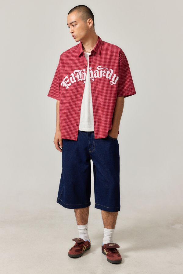 Slide View: 4: Ed Hardy UO Exclusive Red Check Rose Shirt