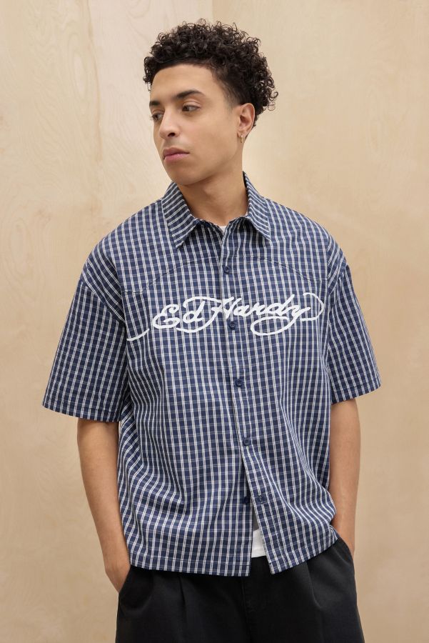 Slide View: 1: Ed Hardy UO Exclusive Western Check Short Sleeve Shirt