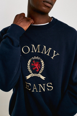 tommy jeans crest collection navy crew neck sweatshirt