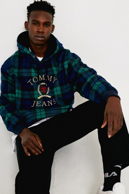 tommy jeans plaid crest logo hoodie