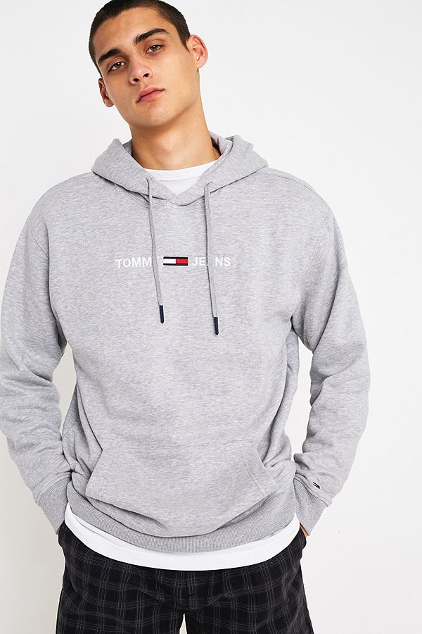 Tommy Jeans Small Logo Grey Hoodie | Urban Outfitters UK