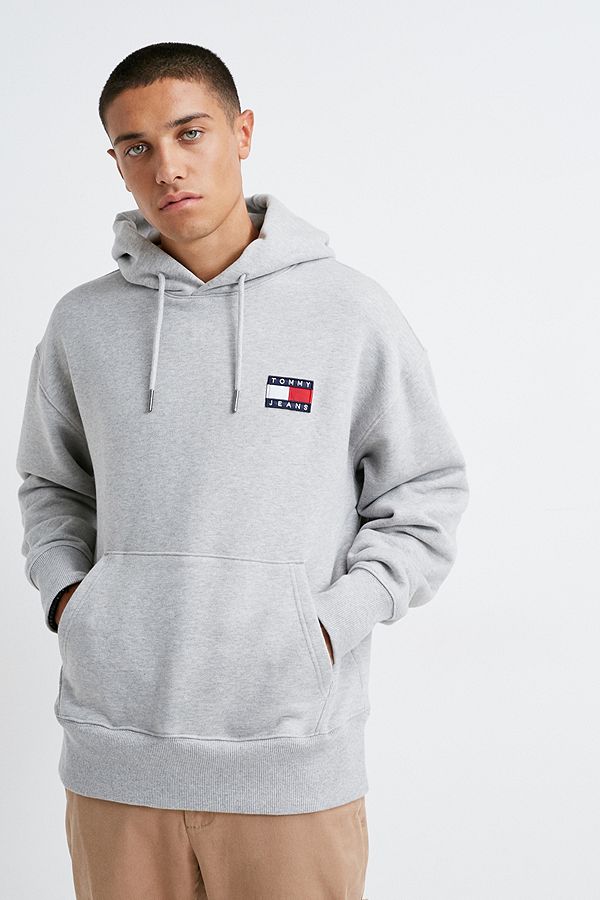 Tommy Jeans Badge Logo Grey Hoodie | Urban Outfitters UK