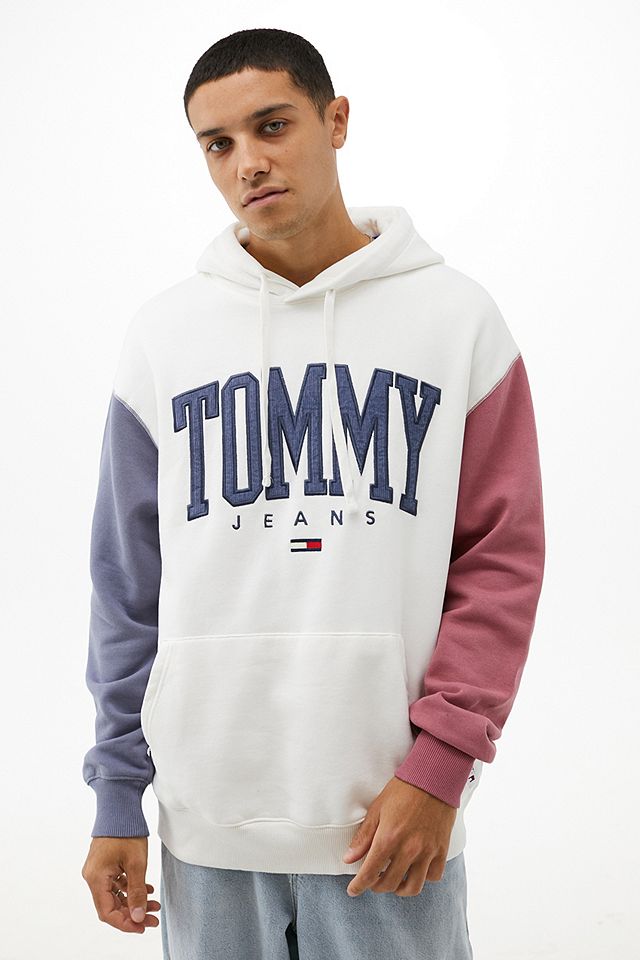 Tommy Hilfiger White Colour-Block Hoodie | Urban Outfitters UK