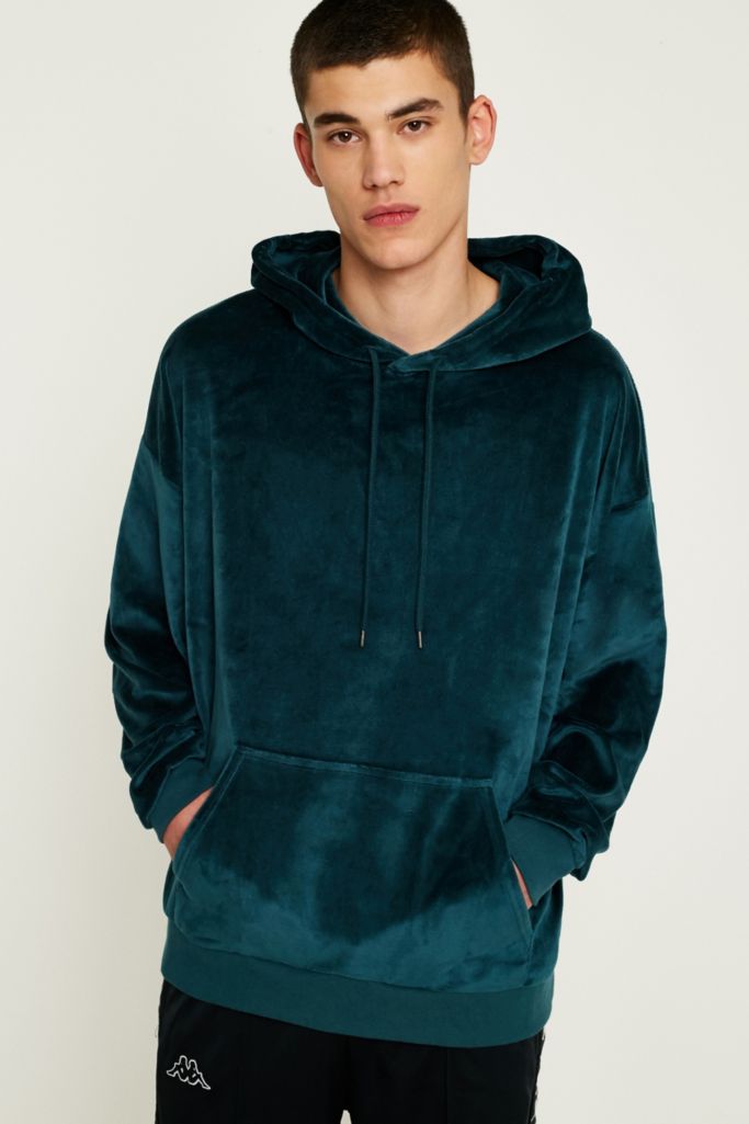 UO Forest Green Velour Hoodie | Urban Outfitters UK