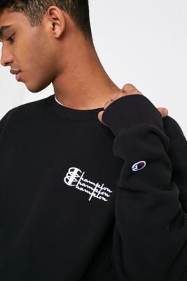 champion script logo black crew neck sweatshirt