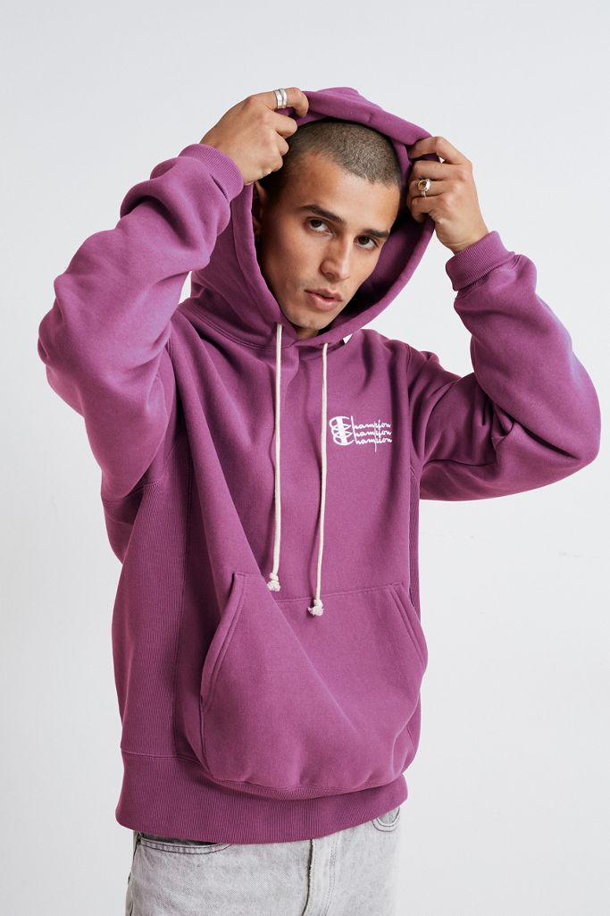 Champion UO Exclusive Triple Script Purple Hoodie | Urban Outfitters UK