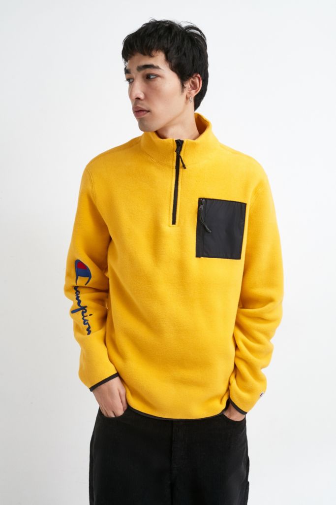 Champion Script Yellow Fleece Quarter-Zip Sweatshirt | Urban Outfitters UK